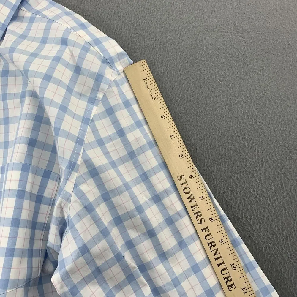 J.Crew Dress Shirt Mens 16.5 34/35 Blue Plaid Thompson Flex Wrinkle Free Stretch